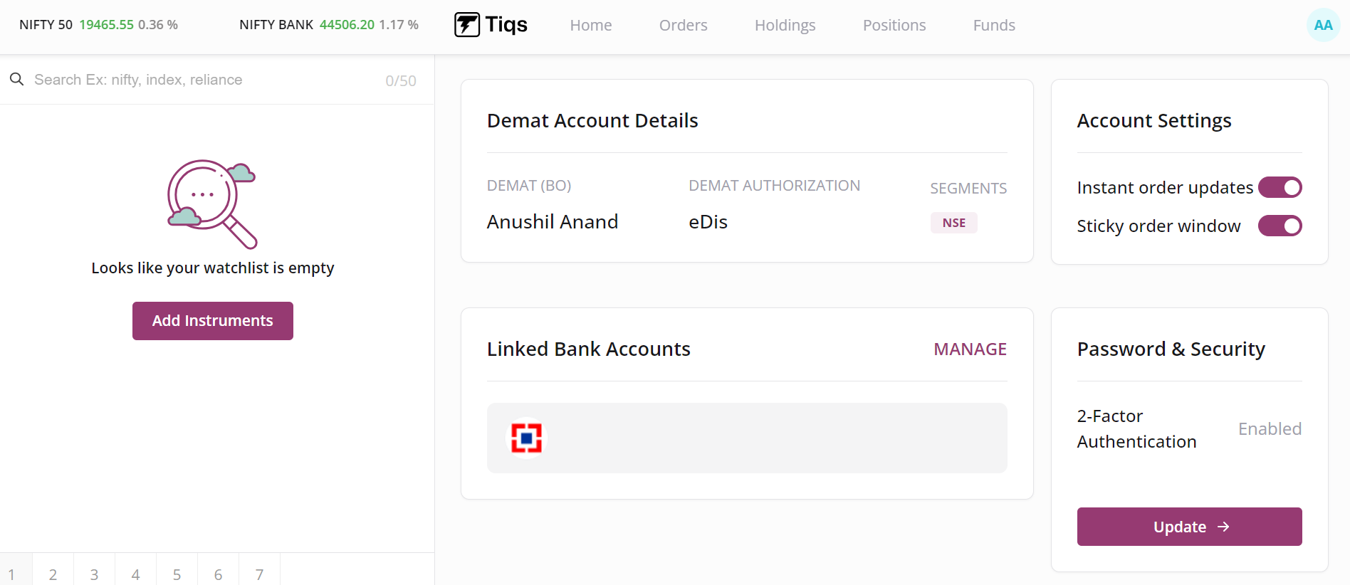 Tiqs Dashboard